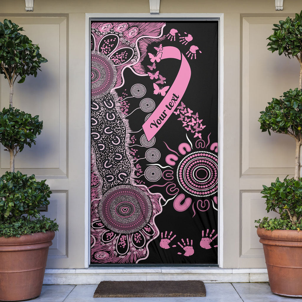 Personalised Aboriginal Pink Ribbons Door Cover Beautiful Butterflies Breast Cancer Support