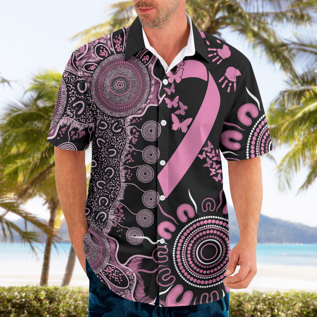 Personalised Aboriginal Pink Ribbons Hawaiian Shirt Beautiful Butterflies Breast Cancer Support