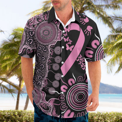 Personalised Aboriginal Pink Ribbons Hawaiian Shirt Beautiful Butterflies Breast Cancer Support