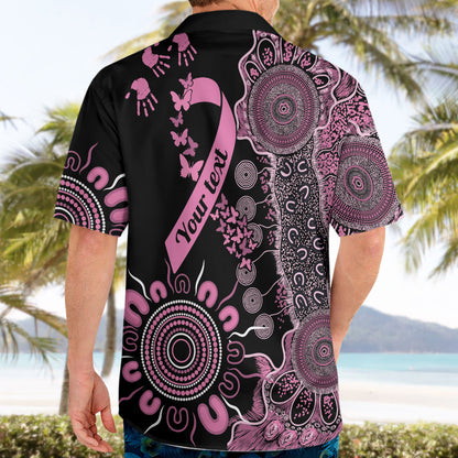 Personalised Aboriginal Pink Ribbons Hawaiian Shirt Beautiful Butterflies Breast Cancer Support