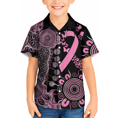 Personalised Aboriginal Pink Ribbons Kid Hawaiian Shirt Beautiful Butterflies Breast Cancer Support