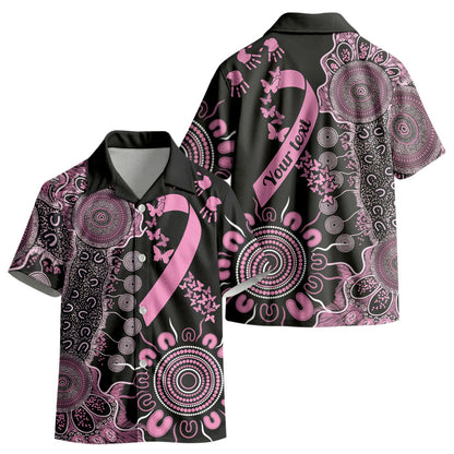 Personalised Aboriginal Pink Ribbons Kid Hawaiian Shirt Beautiful Butterflies Breast Cancer Support