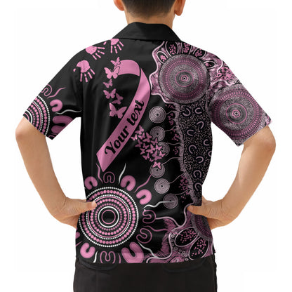 Personalised Aboriginal Pink Ribbons Kid Hawaiian Shirt Beautiful Butterflies Breast Cancer Support