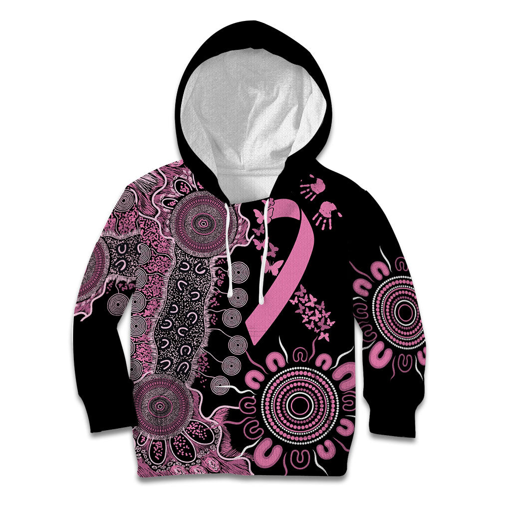 Personalised Aboriginal Pink Ribbons Kid Hoodie Beautiful Butterflies Breast Cancer Support