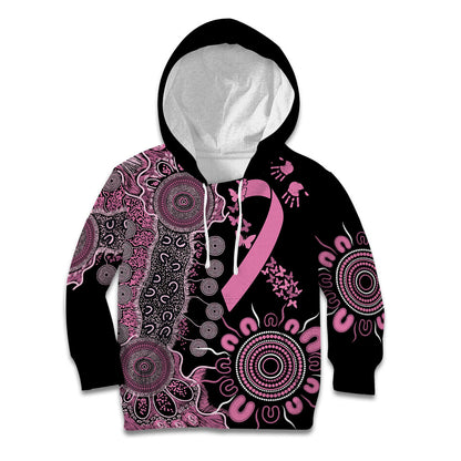 Personalised Aboriginal Pink Ribbons Kid Hoodie Beautiful Butterflies Breast Cancer Support