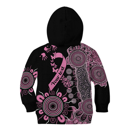 Personalised Aboriginal Pink Ribbons Kid Hoodie Beautiful Butterflies Breast Cancer Support