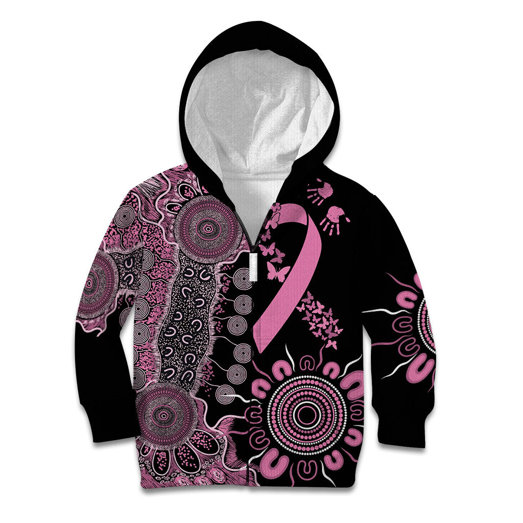 Personalised Aboriginal Pink Ribbons Kid Hoodie Beautiful Butterflies Breast Cancer Support