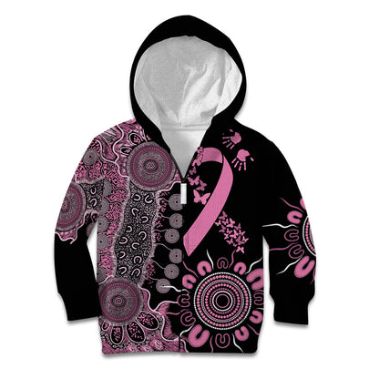 Personalised Aboriginal Pink Ribbons Kid Hoodie Beautiful Butterflies Breast Cancer Support