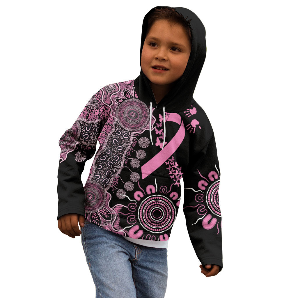 Personalised Aboriginal Pink Ribbons Kid Hoodie Beautiful Butterflies Breast Cancer Support