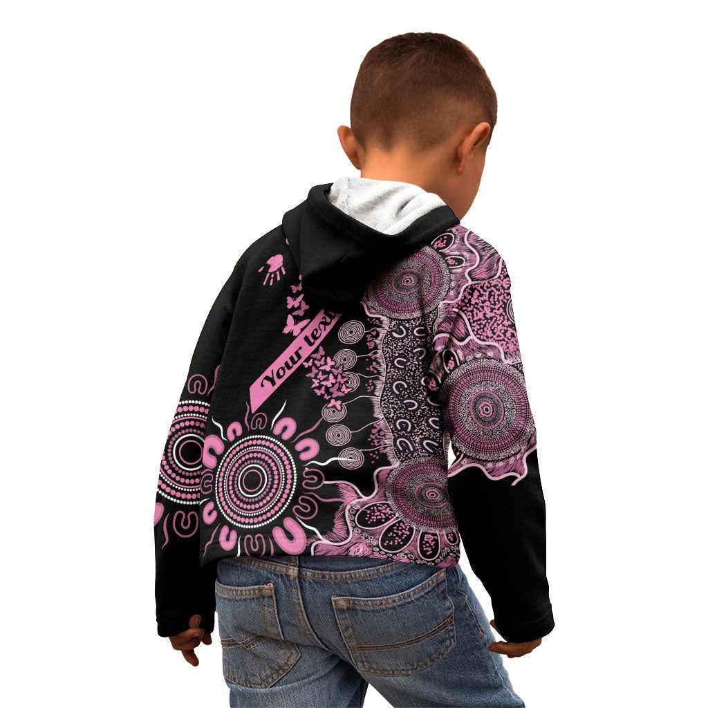 Personalised Aboriginal Pink Ribbons Kid Hoodie Beautiful Butterflies Breast Cancer Support