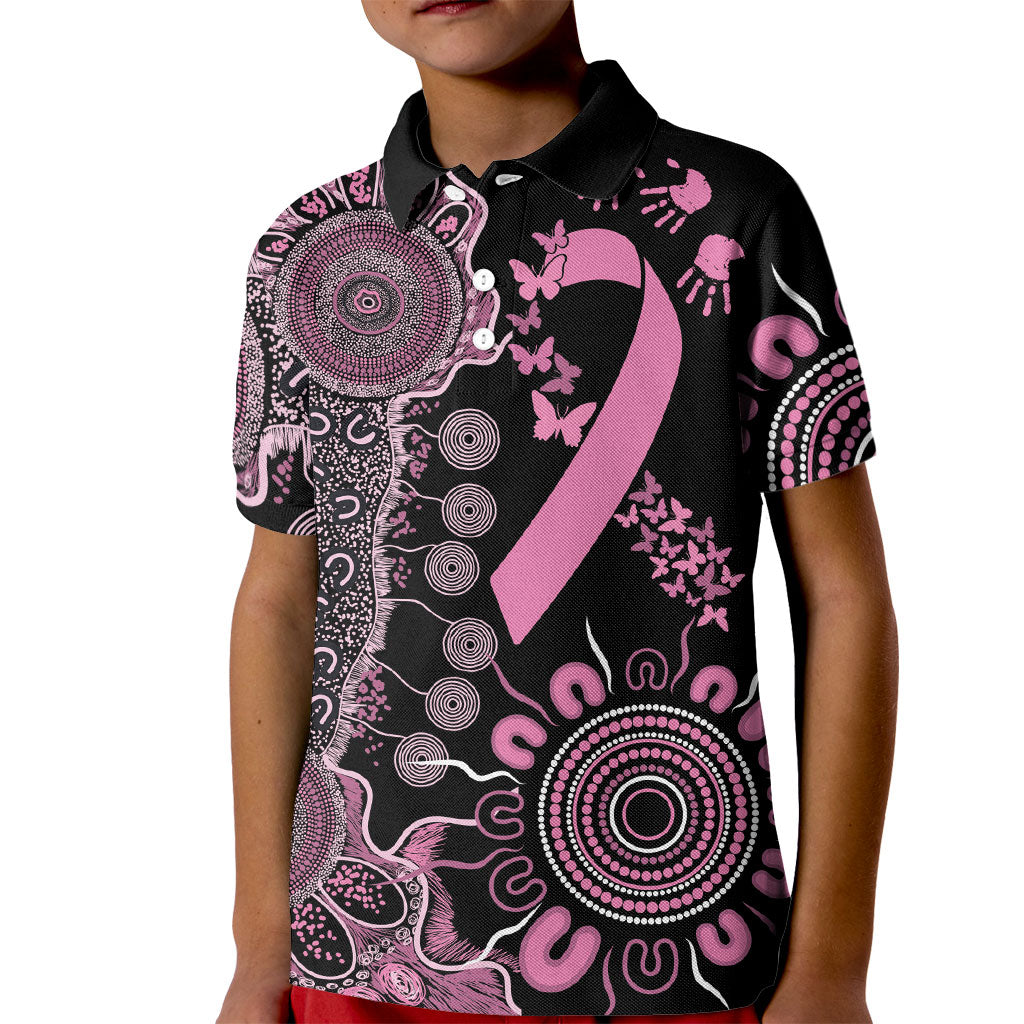 Personalised Aboriginal Pink Ribbons Kid Polo Shirt Beautiful Butterflies Breast Cancer Support