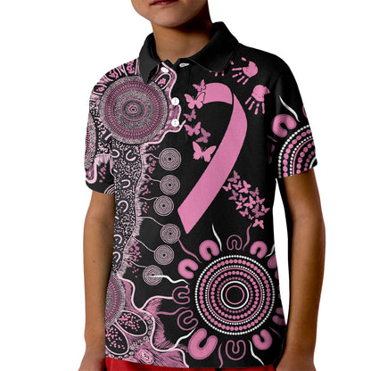 Personalised Aboriginal Pink Ribbons Kid Polo Shirt Beautiful Butterflies Breast Cancer Support