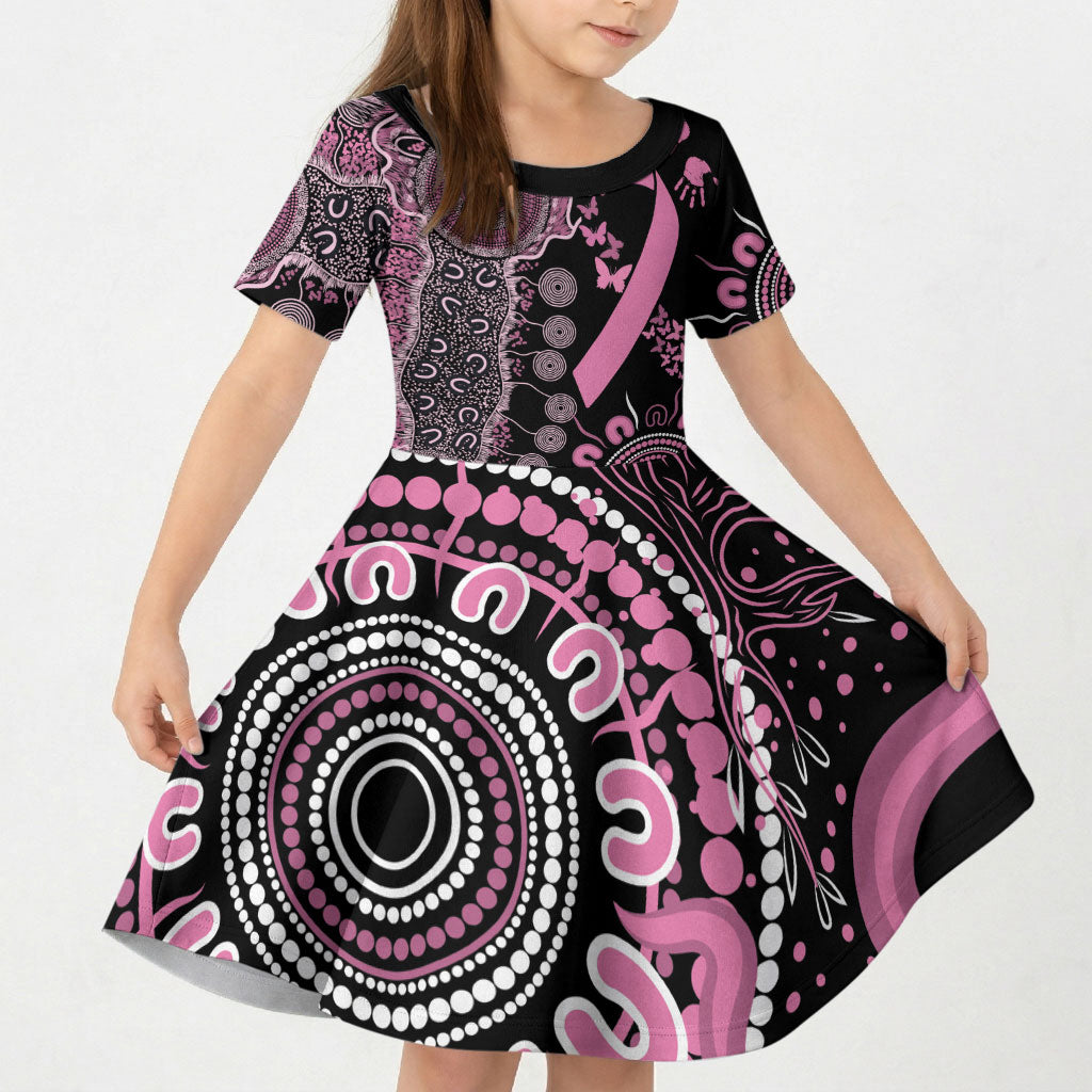 Personalised Aboriginal Pink Ribbons Kid Short Sleeve Dress Beautiful Butterflies Breast Cancer Support
