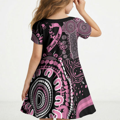 Personalised Aboriginal Pink Ribbons Kid Short Sleeve Dress Beautiful Butterflies Breast Cancer Support