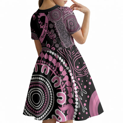 Personalised Aboriginal Pink Ribbons Kid Short Sleeve Dress Beautiful Butterflies Breast Cancer Support