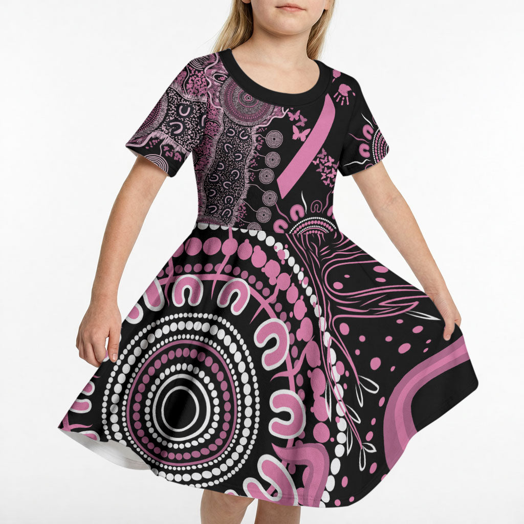Personalised Aboriginal Pink Ribbons Kid Short Sleeve Dress Beautiful Butterflies Breast Cancer Support