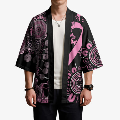 Personalised Aboriginal Pink Ribbons Kimono Beautiful Butterflies Breast Cancer Support