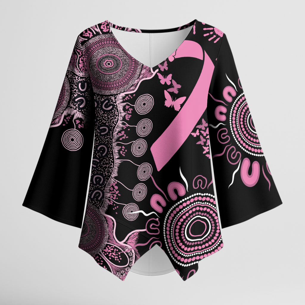 Personalised Aboriginal Pink Ribbons Kimono Sleeve Blouse Beautiful Butterflies Breast Cancer Support