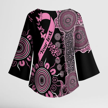 Personalised Aboriginal Pink Ribbons Kimono Sleeve Blouse Beautiful Butterflies Breast Cancer Support