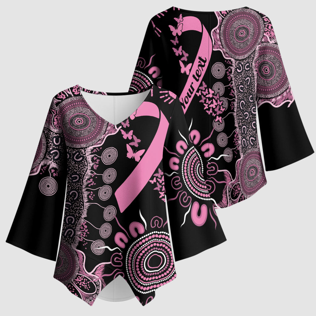 Personalised Aboriginal Pink Ribbons Kimono Sleeve Blouse Beautiful Butterflies Breast Cancer Support