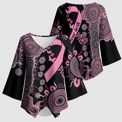 Personalised Aboriginal Pink Ribbons Kimono Sleeve Blouse Beautiful Butterflies Breast Cancer Support