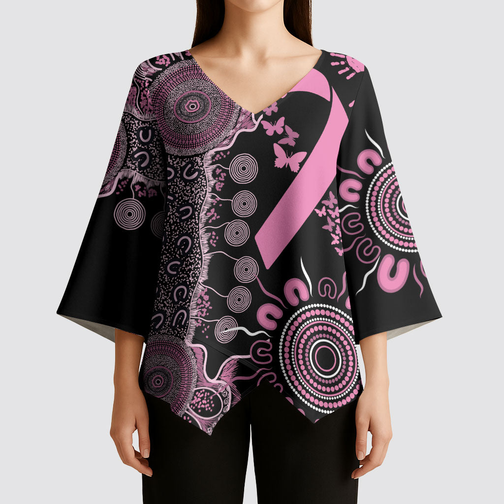 Personalised Aboriginal Pink Ribbons Kimono Sleeve Blouse Beautiful Butterflies Breast Cancer Support