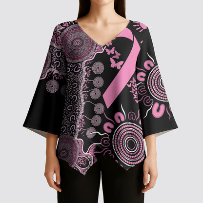 Personalised Aboriginal Pink Ribbons Kimono Sleeve Blouse Beautiful Butterflies Breast Cancer Support