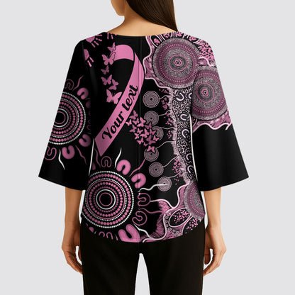 Personalised Aboriginal Pink Ribbons Kimono Sleeve Blouse Beautiful Butterflies Breast Cancer Support