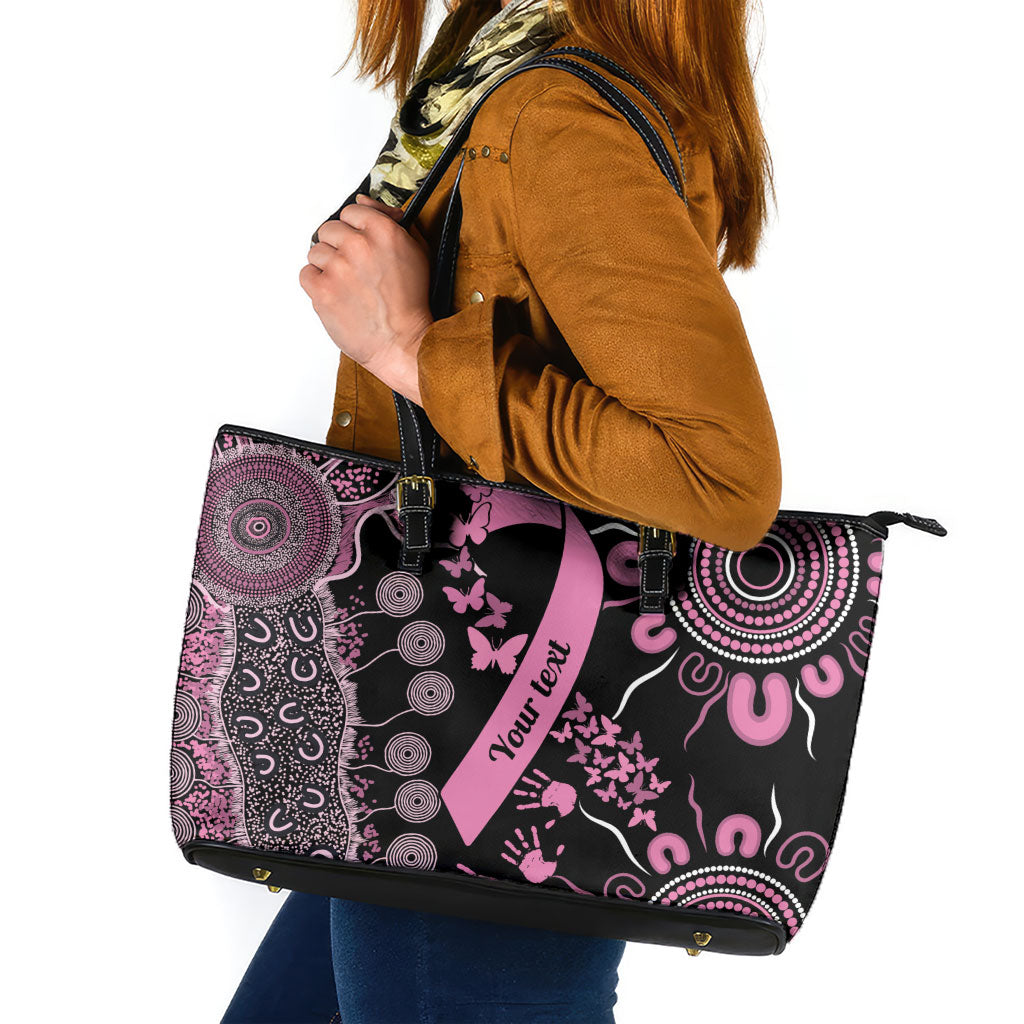 Personalised Aboriginal Pink Ribbons Leather Tote Bag Beautiful Butterflies Breast Cancer Support