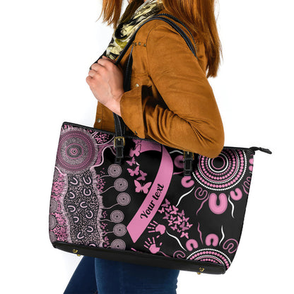 Personalised Aboriginal Pink Ribbons Leather Tote Bag Beautiful Butterflies Breast Cancer Support