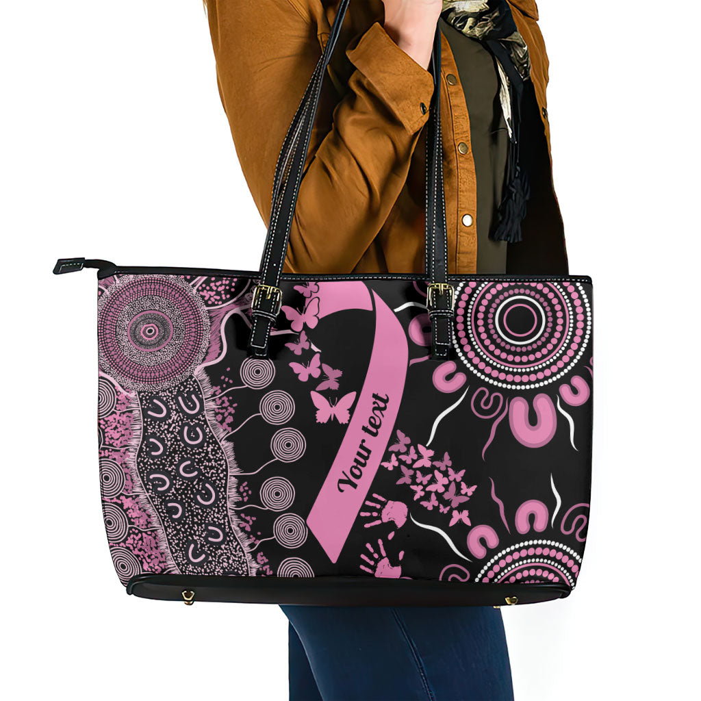 Personalised Aboriginal Pink Ribbons Leather Tote Bag Beautiful Butterflies Breast Cancer Support