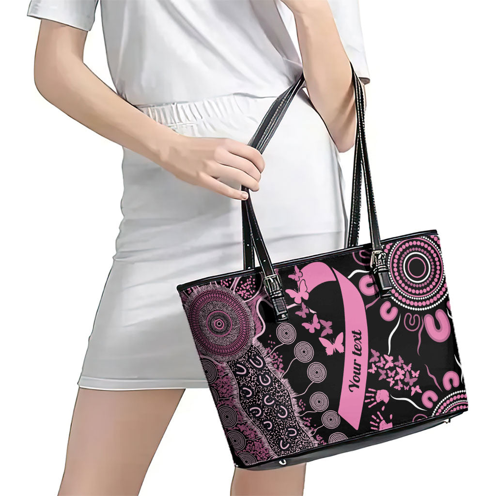Personalised Aboriginal Pink Ribbons Leather Tote Bag Beautiful Butterflies Breast Cancer Support