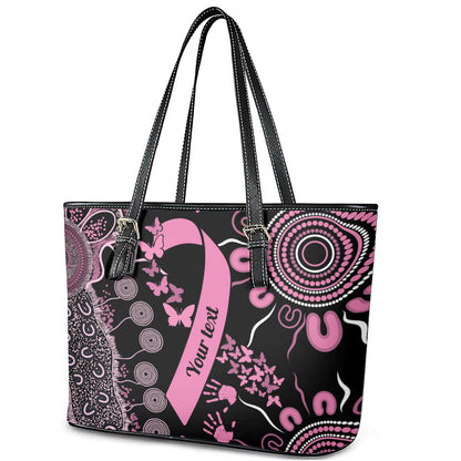 Personalised Aboriginal Pink Ribbons Leather Tote Bag Beautiful Butterflies Breast Cancer Support