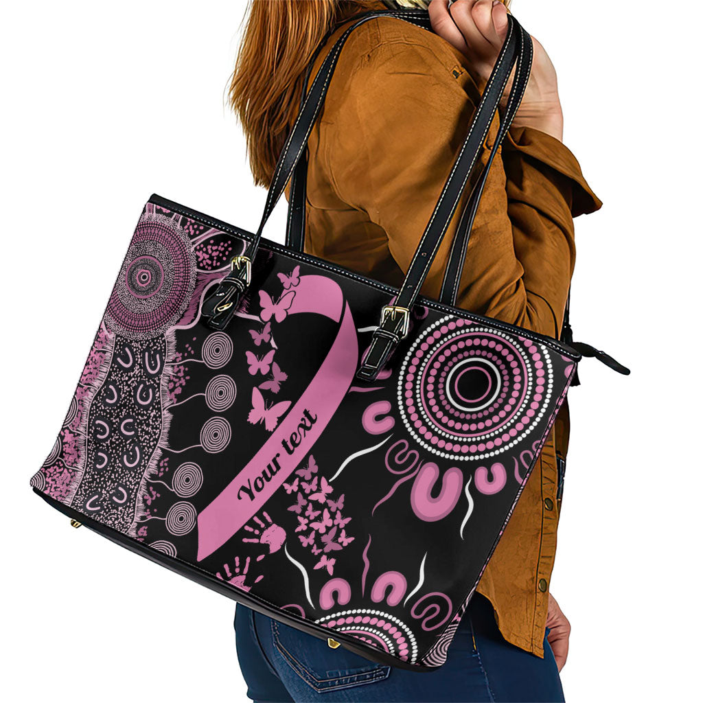 Personalised Aboriginal Pink Ribbons Leather Tote Bag Beautiful Butterflies Breast Cancer Support