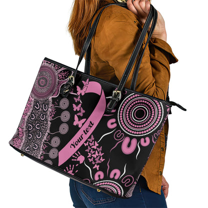Personalised Aboriginal Pink Ribbons Leather Tote Bag Beautiful Butterflies Breast Cancer Support