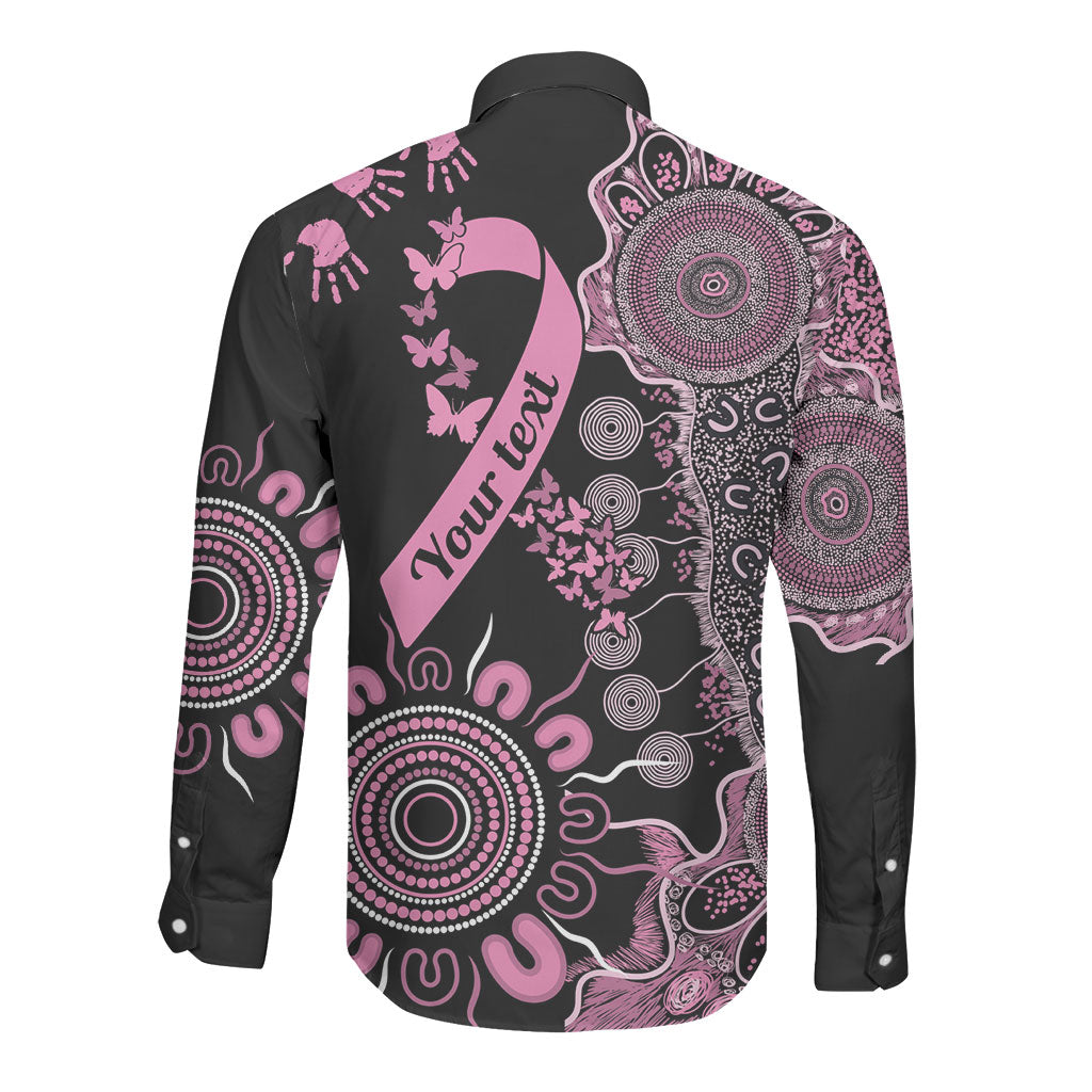 Personalised Aboriginal Pink Ribbons Long Sleeve Button Shirt Beautiful Butterflies Breast Cancer Support