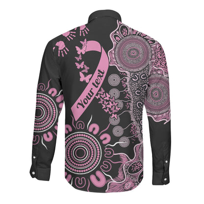 Personalised Aboriginal Pink Ribbons Long Sleeve Button Shirt Beautiful Butterflies Breast Cancer Support