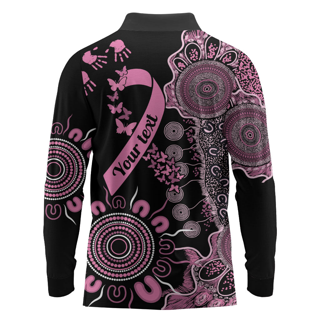 Personalised Aboriginal Pink Ribbons Long Sleeve Polo Shirt Beautiful Butterflies Breast Cancer Support