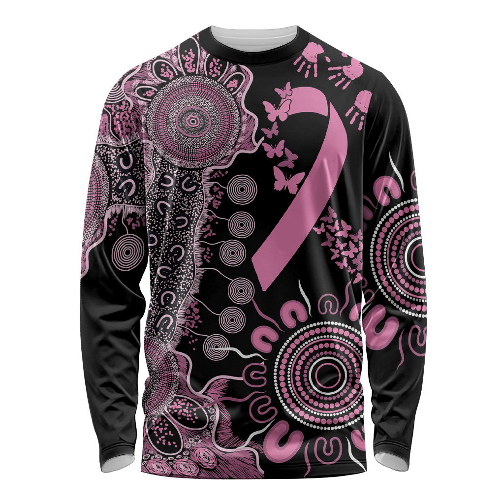 Personalised Aboriginal Pink Ribbons Long Sleeve Shirt Beautiful Butterflies Breast Cancer Support