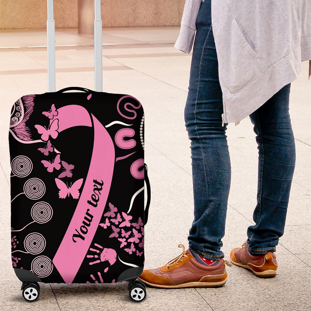 Personalised Aboriginal Pink Ribbons Luggage Cover Beautiful Butterflies Breast Cancer Support