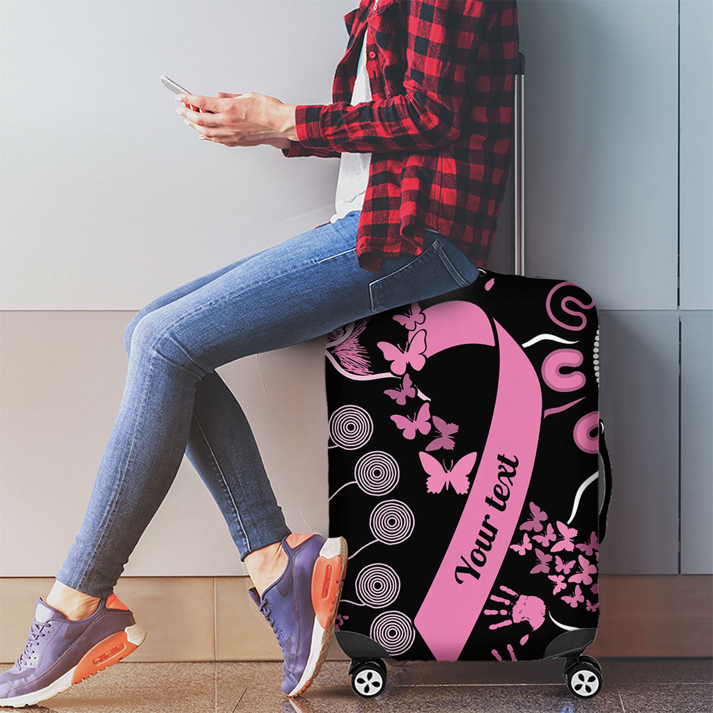 Personalised Aboriginal Pink Ribbons Luggage Cover Beautiful Butterflies Breast Cancer Support