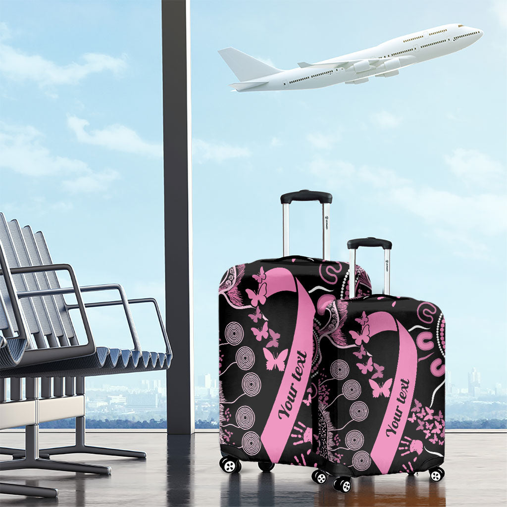 Personalised Aboriginal Pink Ribbons Luggage Cover Beautiful Butterflies Breast Cancer Support