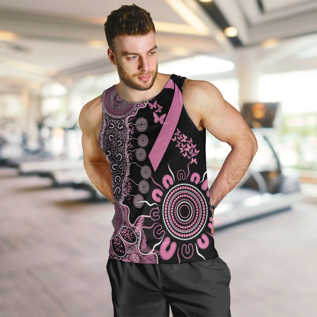 Personalised Aboriginal Pink Ribbons Men Tank Top Beautiful Butterflies Breast Cancer Support