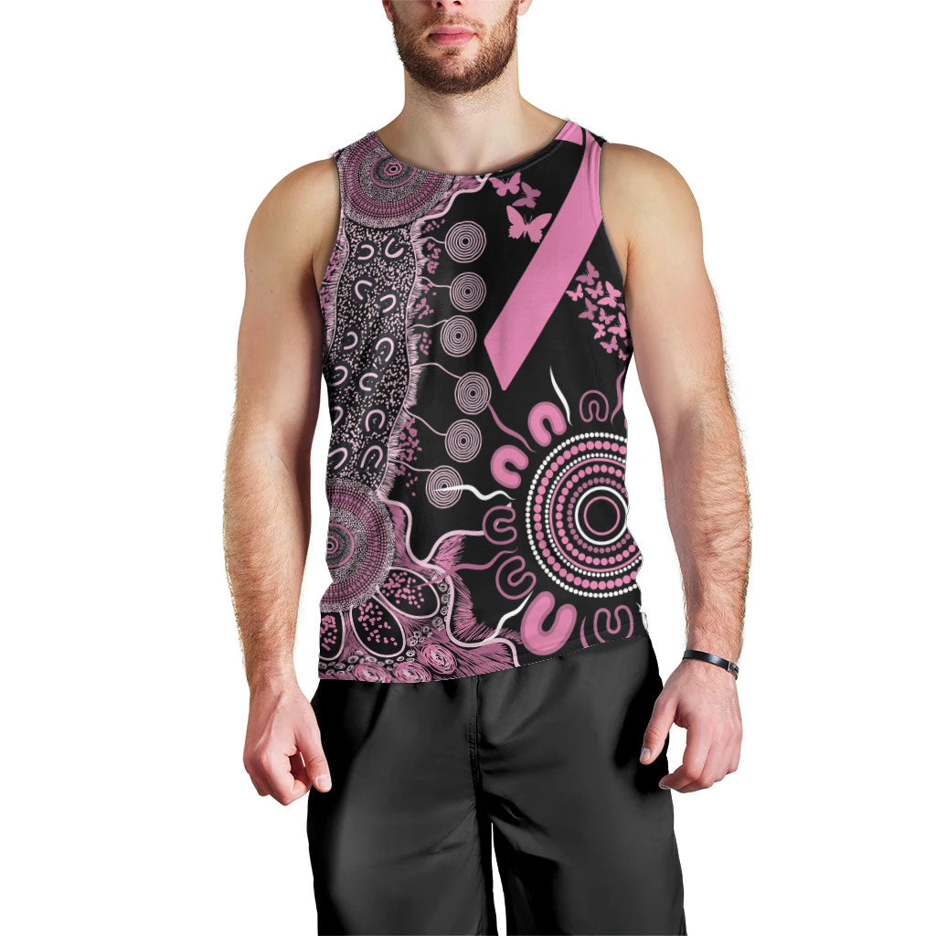 Personalised Aboriginal Pink Ribbons Men Tank Top Beautiful Butterflies Breast Cancer Support