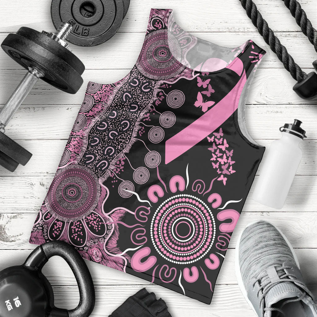 Personalised Aboriginal Pink Ribbons Men Tank Top Beautiful Butterflies Breast Cancer Support
