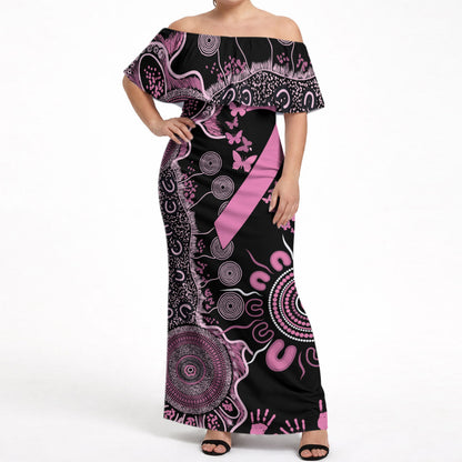 Personalised Aboriginal Pink Ribbons Off Shoulder Maxi Dress Beautiful Butterflies Breast Cancer Support