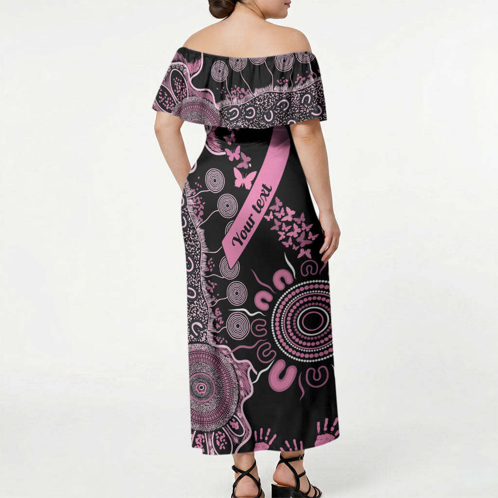 Personalised Aboriginal Pink Ribbons Off Shoulder Maxi Dress Beautiful Butterflies Breast Cancer Support