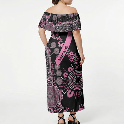 Personalised Aboriginal Pink Ribbons Off Shoulder Maxi Dress Beautiful Butterflies Breast Cancer Support