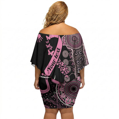 Personalised Aboriginal Pink Ribbons Off Shoulder Short Dress Beautiful Butterflies Breast Cancer Support