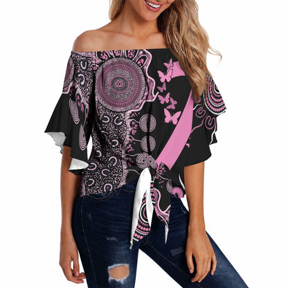 Personalised Aboriginal Pink Ribbons Off Shoulder Wrap Waist Top Beautiful Butterflies Breast Cancer Support